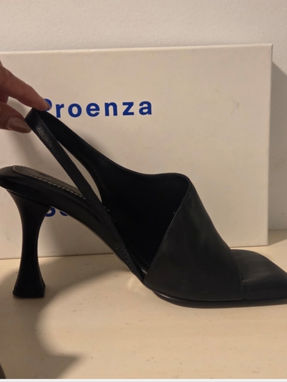 Proenza Schouler Black Leather Open-Toe Slingback Heels - Picture 7 of 9